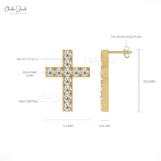 Small Diamond Cross Stud In 14k Solid Gold White Diamond Religious Push Back Earrings