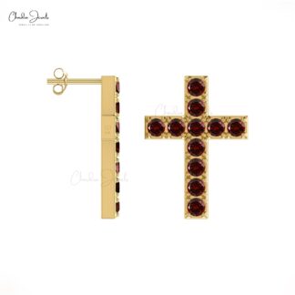 Gemstone Jesus Earrings With 2mm Red Garnet January Birthstone Studs In 14k Real Gold
