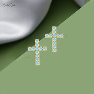 Pure 14k Gold Religious Earrings With 1.10 Ct Fire Opal Gemstone Handmade Baptism Studs