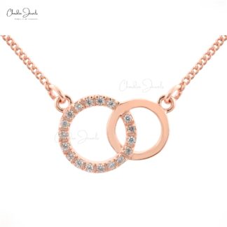 Open Circle Women Necklace With 1.10mm White Diamond Pave Set In 14k Rose Gold Necklace