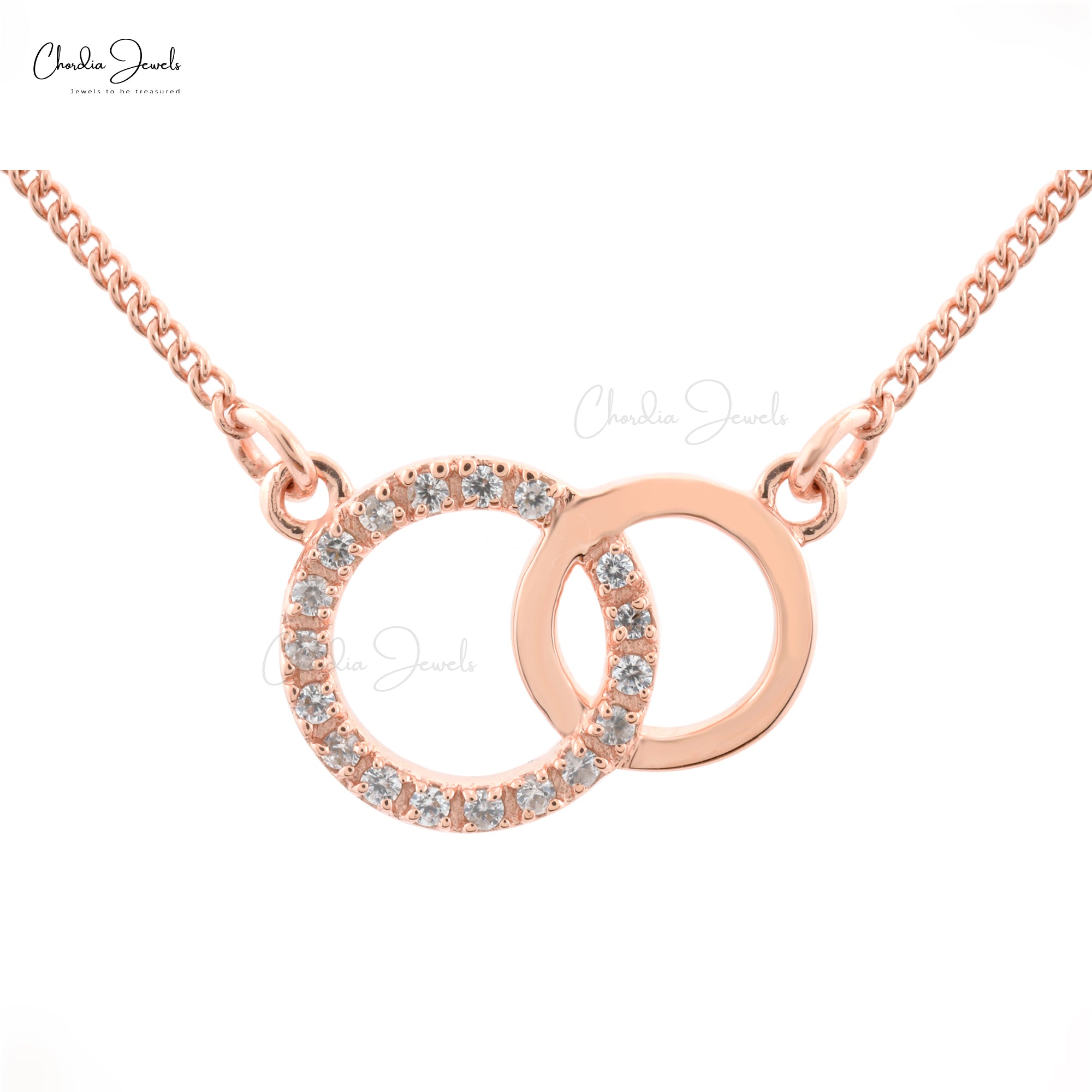 Open Circle Women Necklace With 1.10mm White Diamond Pave Set In 14k Rose Gold Necklace