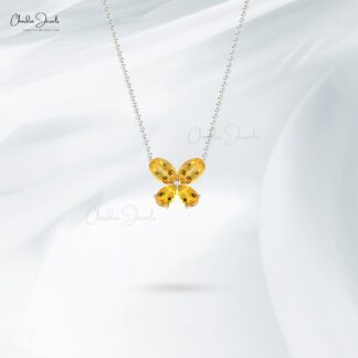 Pure 14k Gold 4 Stone Charm In 6x4mm Oval Citrine Minimalist Butterfly Necklace
