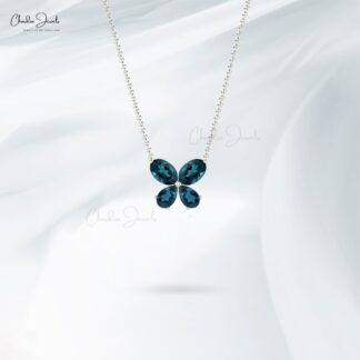 Dual Shape Stone Necklace With 1.20 Ct London Blue Topaz 14k Gold Butterfly Necklace