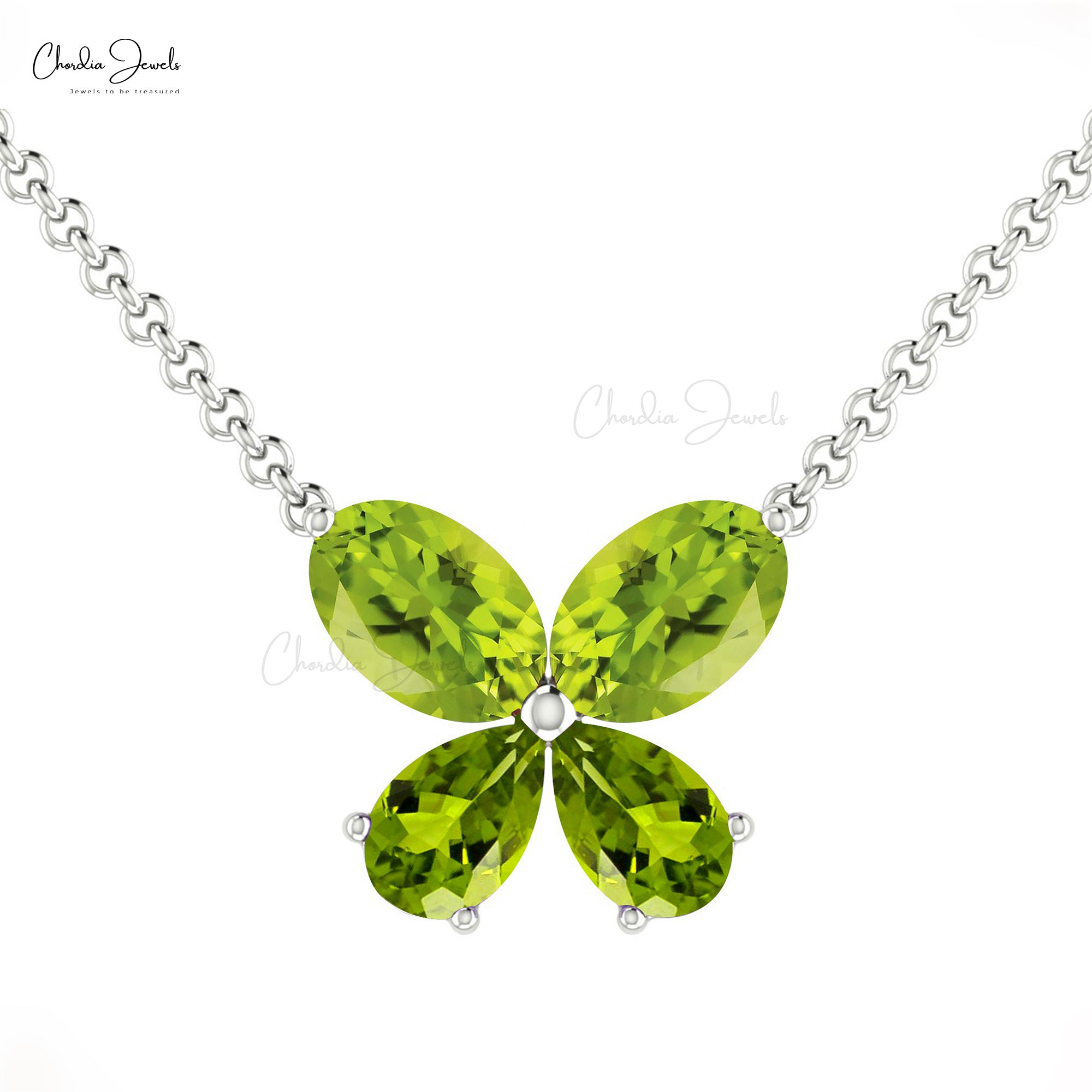 Real 14k Gold Butterfly Necklace With 6x4mm Oval Peridot Gemstone Thin Chain Necklace