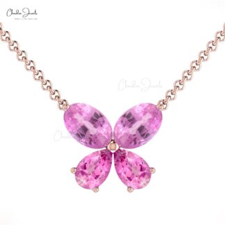 Butterfly Wedding Charm In Solid 14k Gold Pink Sapphire 1.30 Ct Stone Necklace For Her
