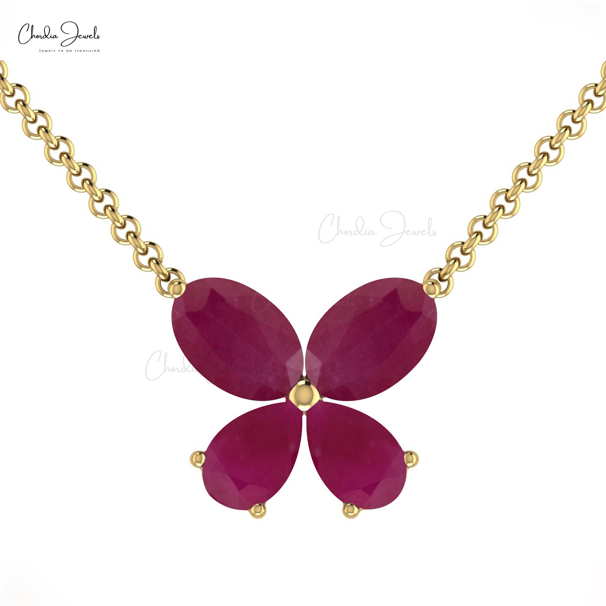 Butterfly Women Necklace With 1.24 Ct Ruby 4 Stone Prong Set In 14k Real Gold Necklace