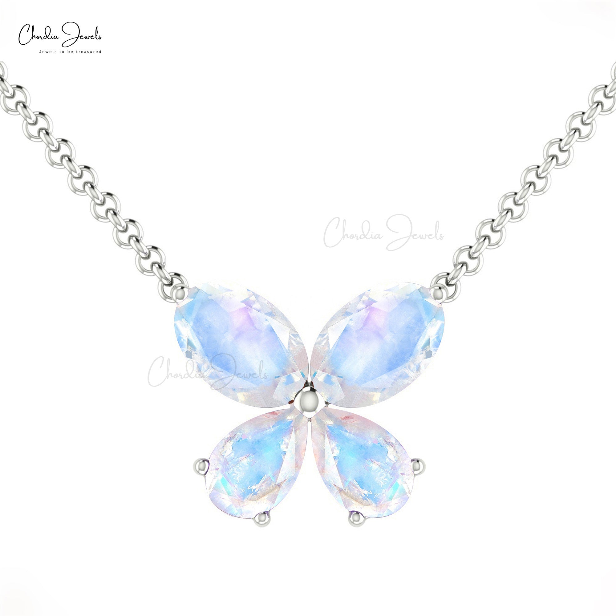 Real 14k Gold Butterfly Charm Necklace Natural 1.2ct Rainbow Moonstone Minimalist Chain Necklace