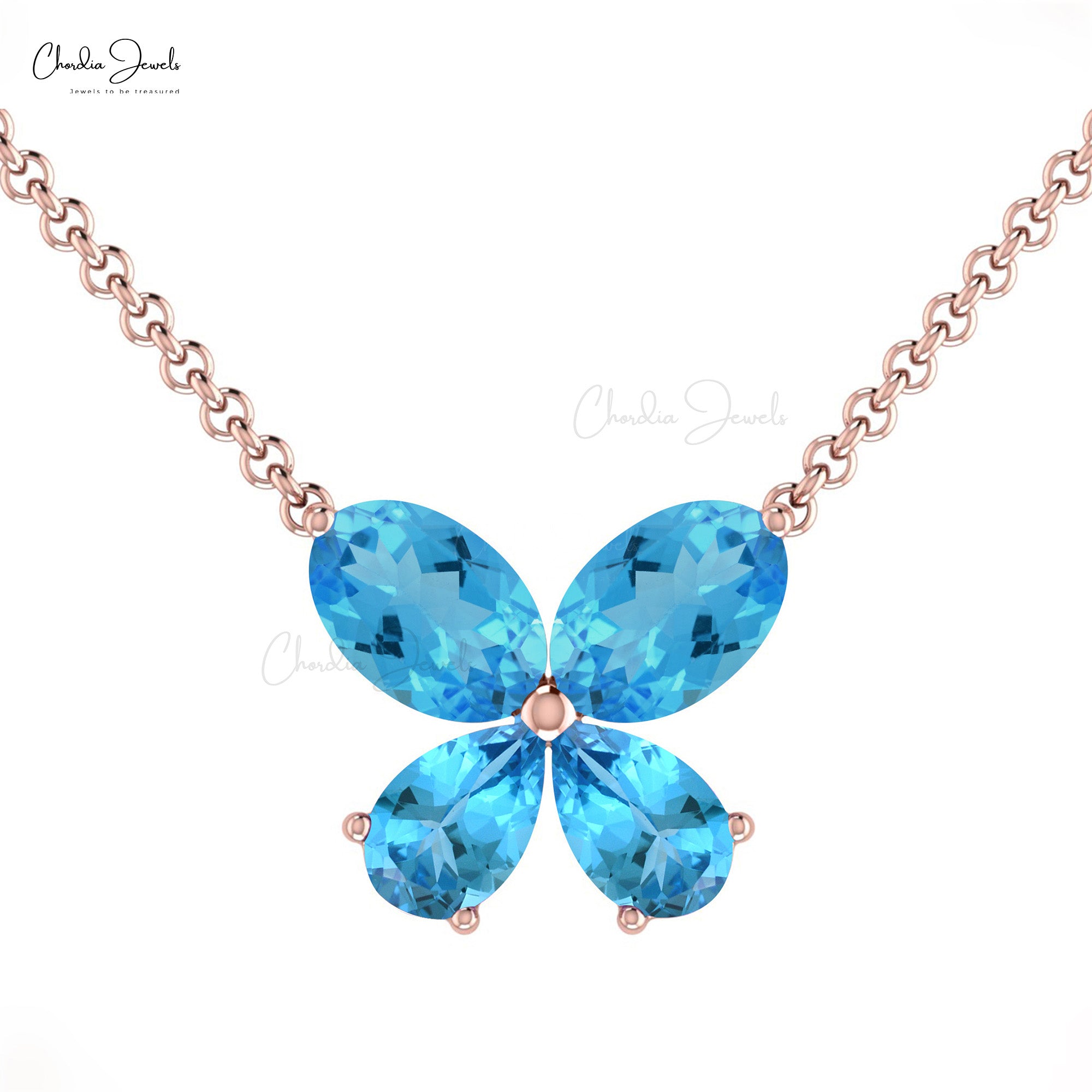Solid 14k Gold Authentic Swiss Blue Topaz Butterfly Necklace