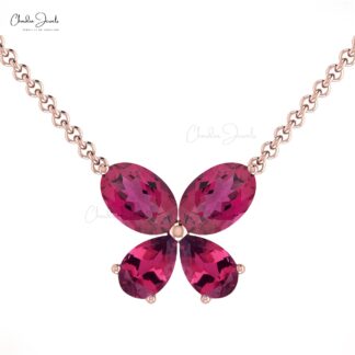 Pear And Oval Pink Tourmaline Butterfly Necklace In 14k Real Gold Women Hallmark Jewelry