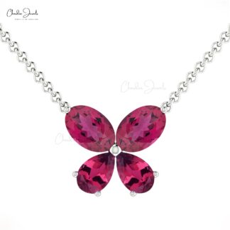 Pear And Oval Pink Tourmaline Butterfly Necklace In 14k Real Gold Women Hallmark Jewelry