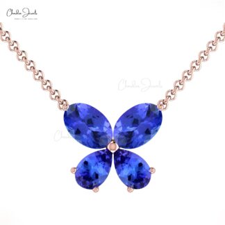 Papillon Style Chain Necklace In 14k Gold Tanzanite 1.5 Ct Gemstone Butterfly Jewelry