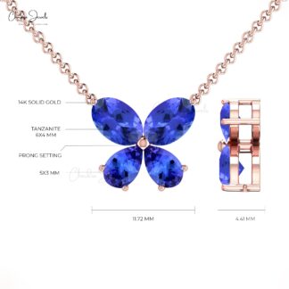 Papillon Style Chain Necklace In 14k Gold Tanzanite 1.5 Ct Gemstone Butterfly Jewelry
