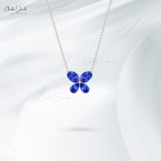 Papillon Style Chain Necklace In 14k Gold Tanzanite 1.5 Ct Gemstone Butterfly Jewelry