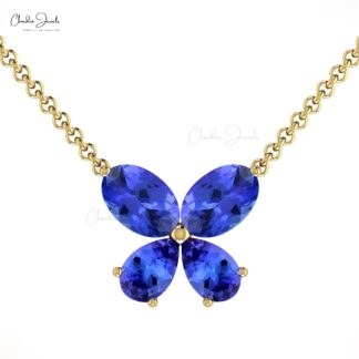 Papillon Style Chain Necklace In 14k Gold Tanzanite 1.5 Ct Gemstone Butterfly Jewelry