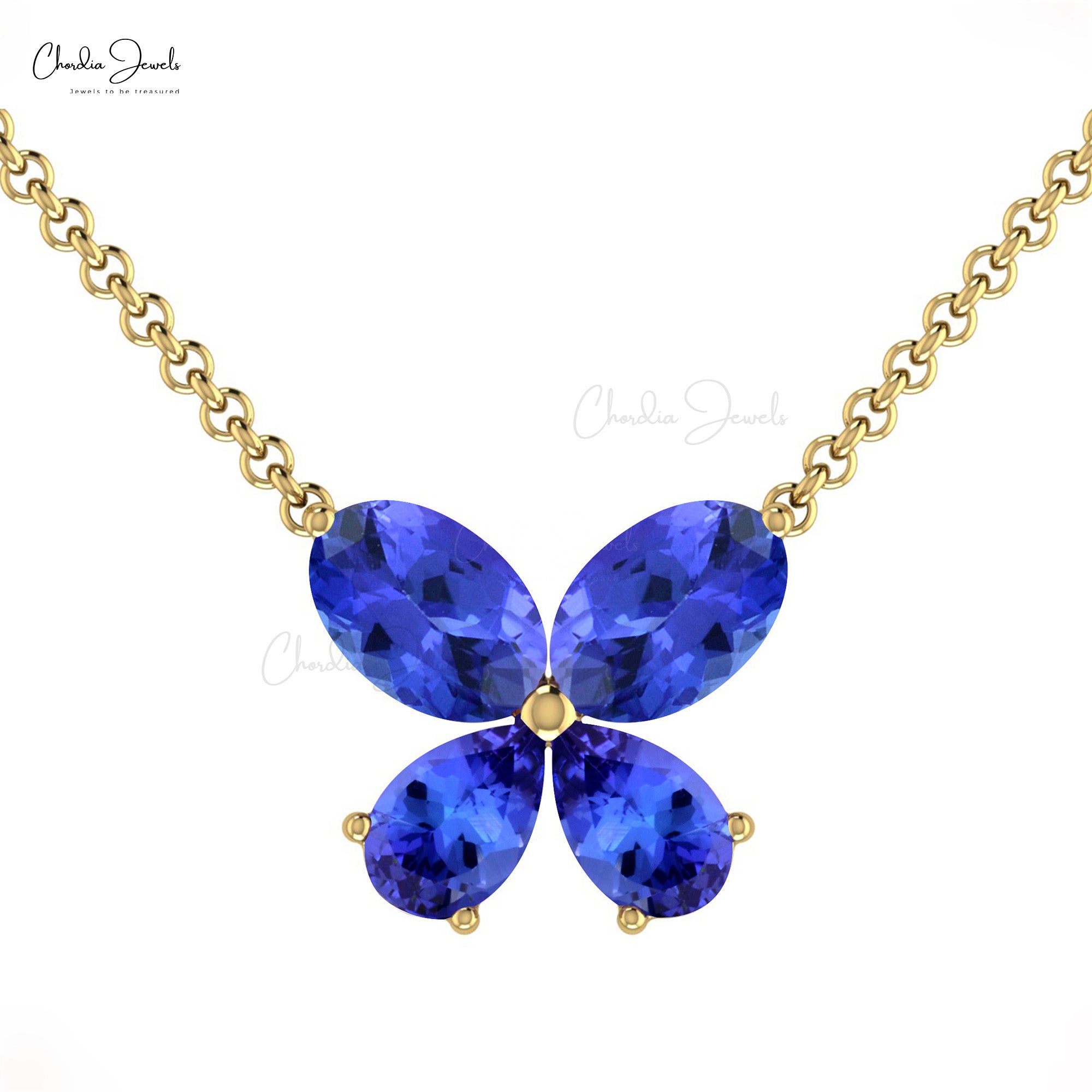 Papillon Style Chain Necklace In 14k Gold Tanzanite 1.5 Ct Gemstone Butterfly Jewelry