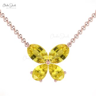 Real 14k Gold 4 Stone Necklace With 1.3 Ct Yellow Sapphire Butterfly Chain Necklaces