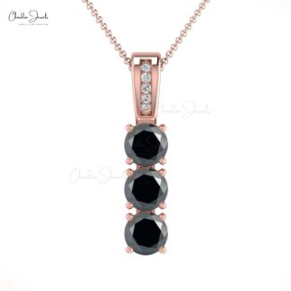Round Black Diamond Pendant In 14k Solid Gold Pave G-H Diamond Handmade Pendants
