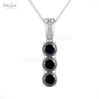 Round Black Diamond Pendant In 14k Solid Gold Pave G-H Diamond Handmade Pendants