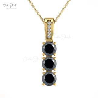 Round Black Diamond Pendant In 14k Solid Gold Pave G-H Diamond Handmade Pendants