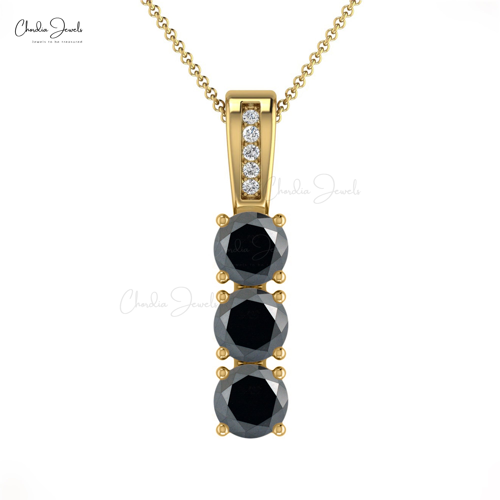 Round Black Diamond Pendant In 14k Solid Gold Pave G-H Diamond Handmade Pendants