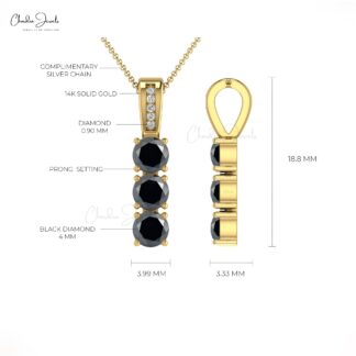 Round Black Diamond Pendant In 14k Solid Gold Pave G-H Diamond Handmade Pendants