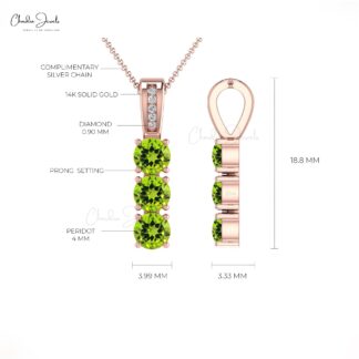 Triple Gemstone Pendant With 0.75 Ct Green Peridot And Diamond 14k Gold Minimal Pendants