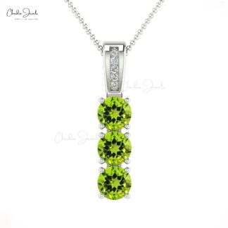 Triple Gemstone Pendant With 0.75 Ct Green Peridot And Diamond 14k Gold Minimal Pendants