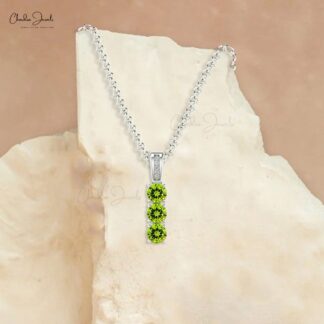 Triple Gemstone Pendant With 0.75 Ct Green Peridot And Diamond 14k Gold Minimal Pendants