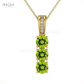 Triple Gemstone Pendant With 0.75 Ct Green Peridot And Diamond 14k Gold Minimal Pendants