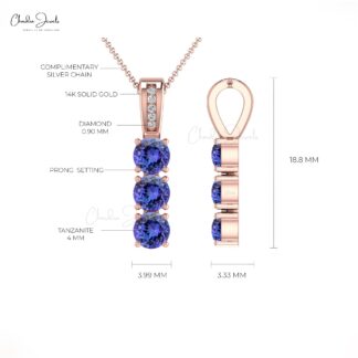 Trilogy Women Pendant With 4mm Tanzanite And Diamond Accents In 14k Solid Gold Pendants
