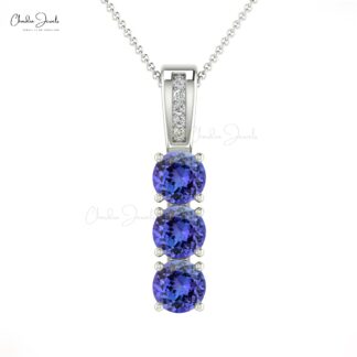 Trilogy Women Pendant With 4mm Tanzanite And Diamond Accents In 14k Solid Gold Pendants