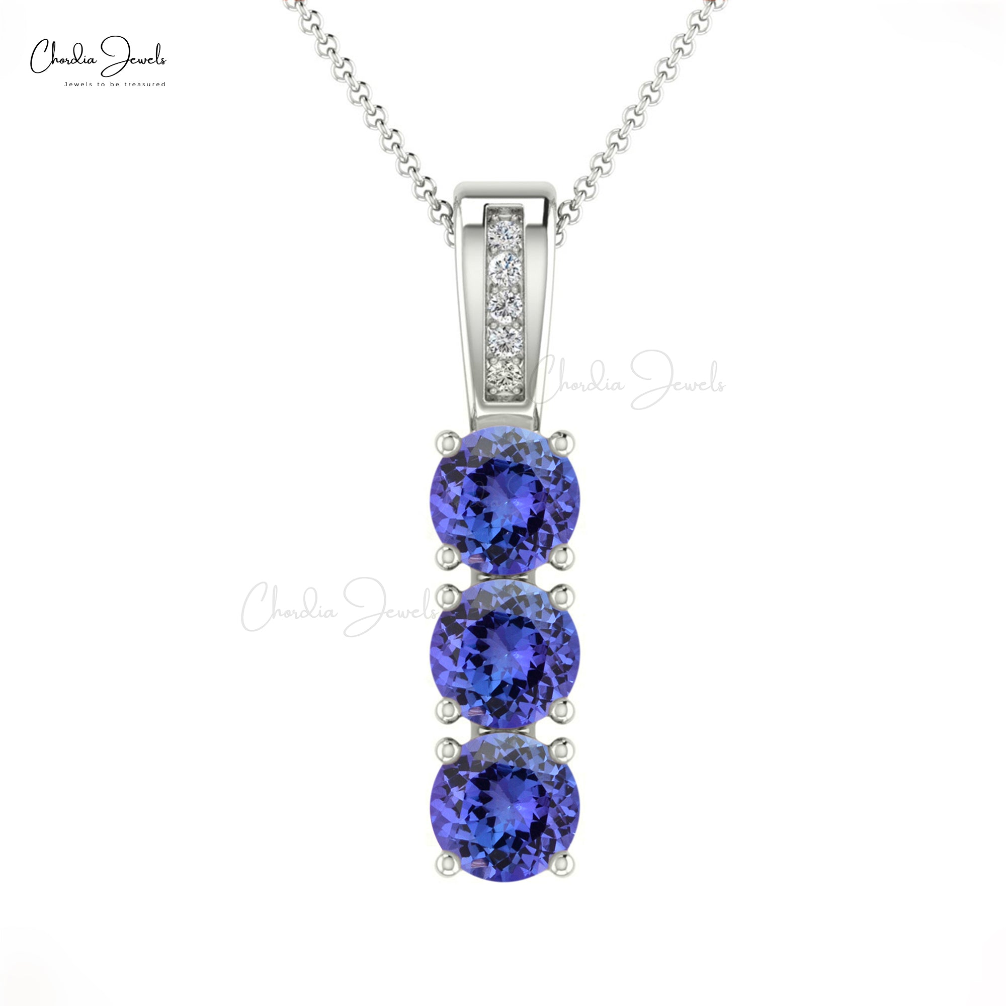 Trilogy Women Pendant With 4mm Tanzanite And Diamond Accents In 14k Solid Gold Pendants