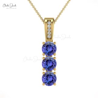 Trilogy Women Pendant With 4mm Tanzanite And Diamond Accents In 14k Solid Gold Pendants