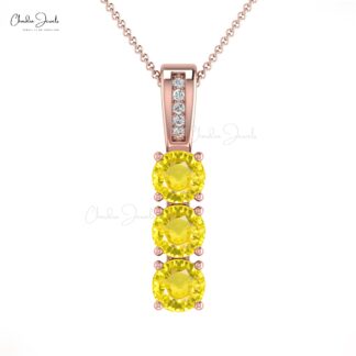 Trilogy Wedding Pendant in Pure 14k Gold Yellow Sapphire Diamond Hallmark Necklace