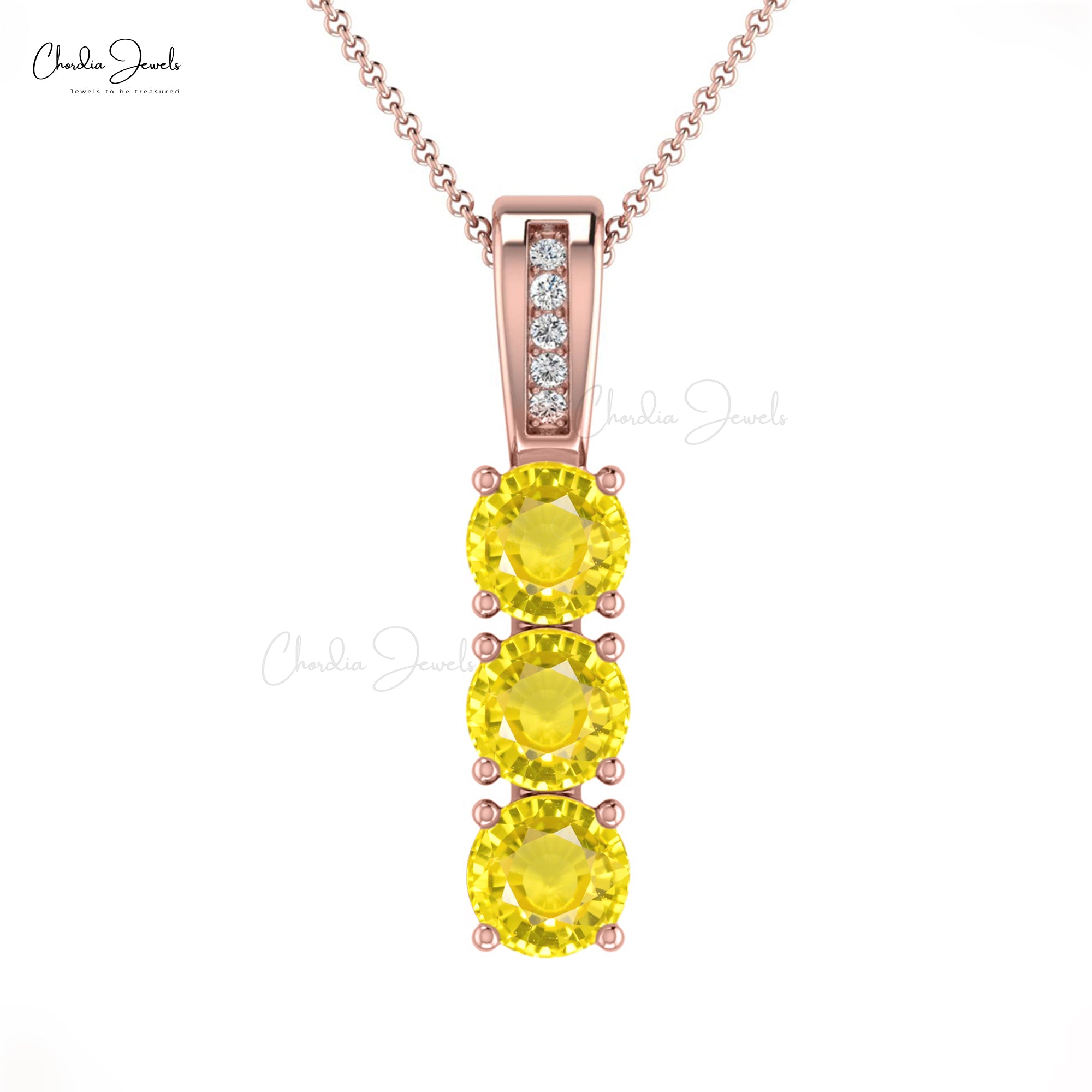 Trilogy Wedding Pendant in Pure 14k Gold Yellow Sapphire Diamond Hallmark Necklace
