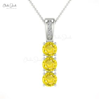 Trilogy Wedding Pendant in Pure 14k Gold Yellow Sapphire Diamond Hallmark Necklace