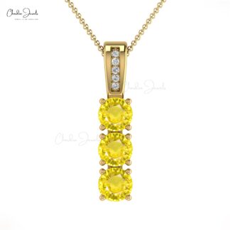 Trilogy Wedding Pendant in Pure 14k Gold Yellow Sapphire Diamond Hallmark Necklace