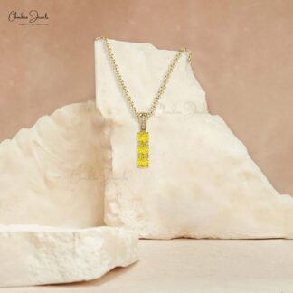 Trilogy Wedding Pendant in Pure 14k Gold Yellow Sapphire Diamond Hallmark Necklace