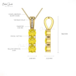 Trilogy Wedding Pendant in Pure 14k Gold Yellow Sapphire Diamond Hallmark Necklace