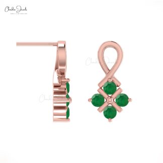 Twisted Round Cut Studs In 14k Real Gold Zambian Emerald 2mm Gemstone Earrings For Her