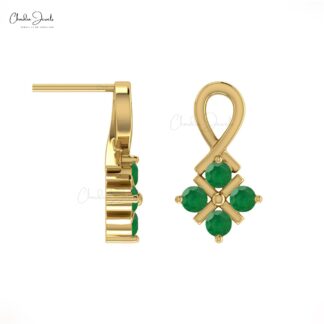Twisted Round Cut Studs In 14k Real Gold Zambian Emerald 2mm Gemstone Earrings For Her