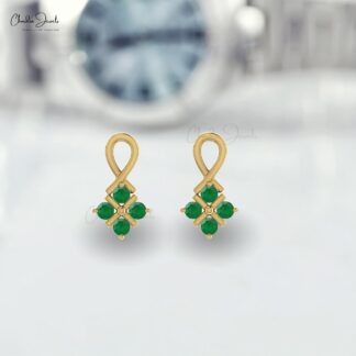 Twisted Round Cut Studs In 14k Real Gold Zambian Emerald 2mm Gemstone Earrings For Her