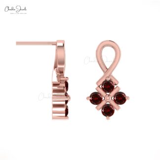 Genuine Red Garnet Twisted Earring With 0.48 Ct Gemstone 14k Real Gold Studs For Mom