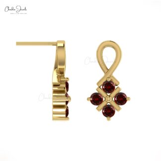 Genuine Red Garnet Twisted Earring With 0.48 Ct Gemstone 14k Real Gold Studs For Mom