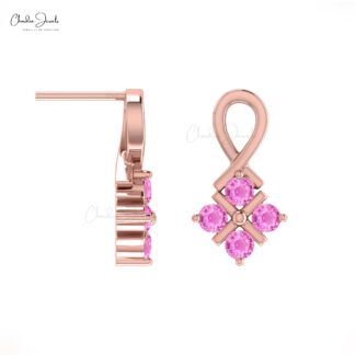 Solid 14k Gold Twisted Studs Earrings With 2mm Pink Sapphire Push Back Dainty Studs