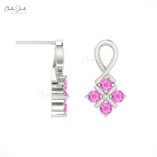 Solid 14k Gold Twisted Studs Earrings With 2mm Pink Sapphire Push Back Dainty Studs