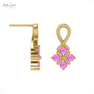 Solid 14k Gold Twisted Studs Earrings With 2mm Pink Sapphire Push Back Dainty Studs
