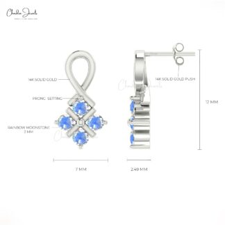 Round Moonstone Cluster Studs Earrings In 14k Real Gold Gemstone Hallmark Jewelry