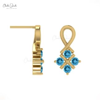 Channel Set Twisted Studs In Solid 14k Gold Swiss Blue Topaz Push Back Bridal Earrings