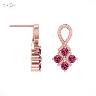 Cluster Women Studs In 14k Real Gold Pink Tourmaline 0.40 Ct Gemstone Twisted Earrings